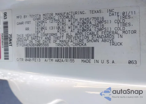 2011 Toyota Tacoma z USA, uszkodzony, nr VIN 5TFUX4EN3BX005566